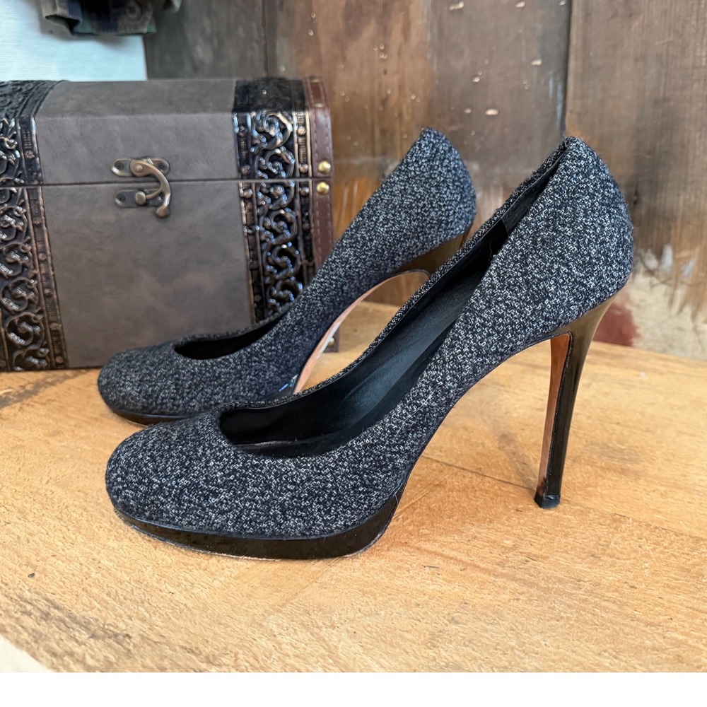 Ann Taylor Black White Tweed Platform Pumps Size 8.5M Stiletto Heels Career
